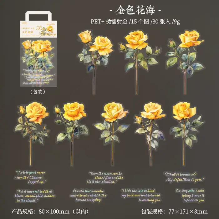 1 paquet/30 autocollants de fleurs de rose grand format 15-20 cm, grandes fleurs et détails de pétal