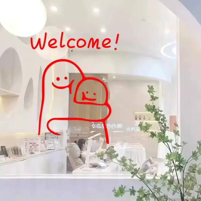 Autocollant de bienvenue simple INS pour porte, décoration pour magasin de vêtements, de thé au lait