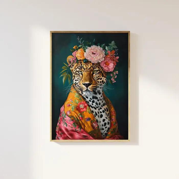 Imprimé artistique léopard pour fashionista maximaliste et éclatant | Portrait d'animal audacieux,