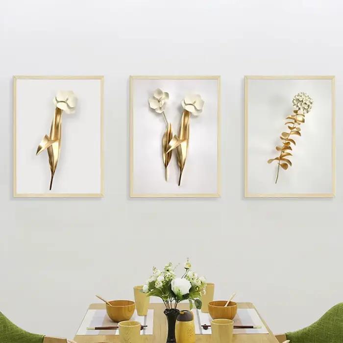 Faux cadre 3D or blanc fleur autocollant Mural salon canapé fond décoration papier peint pour chambr