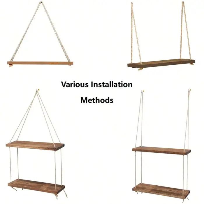 Étagère Murale Flottante en Corde de Chanvre, Balançoire en Bois, Décoration de Jardin, Maison, Salo