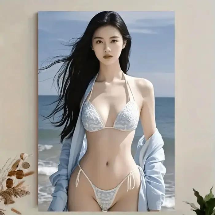 Décoration murale plage 2026 pour salon, scène océanique élégante avec bikini bleu pour chambre, sal