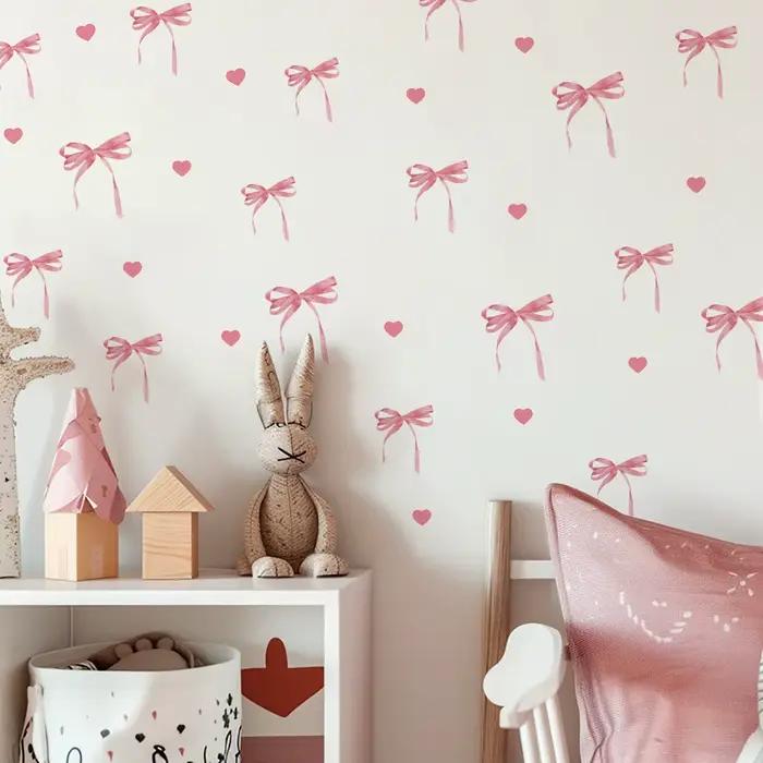 Autocollant mural créatif avec nœud rose, 1 pièce, autocollant gratuit d'amour pour garde-robe, cœur