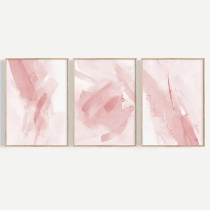 Lot de 3 Affiches Murales Modernes Roses Abstraites – Décoration Murale Esthétique Minimaliste pour
