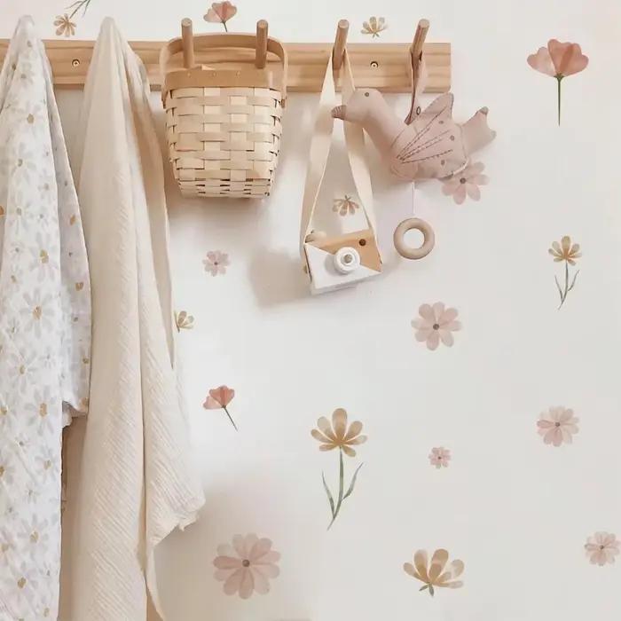Autocollant mural fleur bohème aquarelle pour chambre d'enfant, salon, décoration d'intérieur, art é