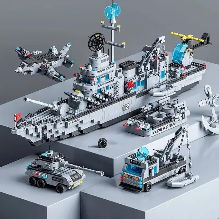 Ensemble de blocs de construction de navires militaires 6 en 1 de 65,5 cm, jouets de bataille pour g