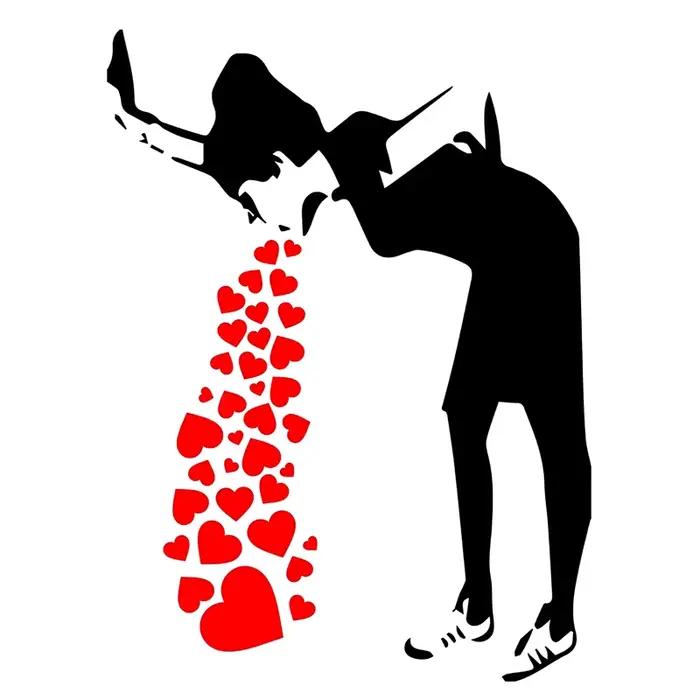 Banksy Love-Décalcomanie murale fille malade avec coeurs, art de rue urbain, graffiti drôle, hipster