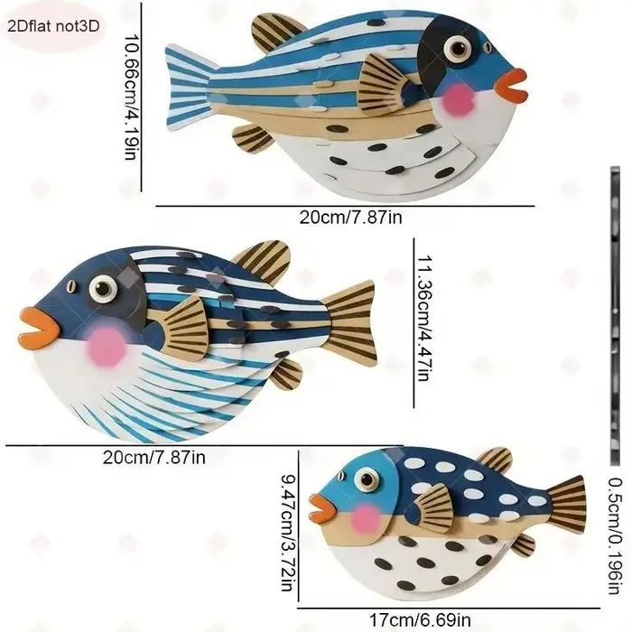 💕 Décoration murale suspendue à trois poissons, Art océan en bois, poisson de mer, décor artistique