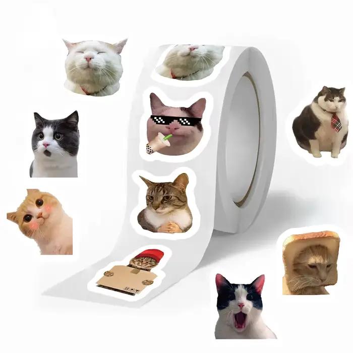 Rouleau d'autocollants Graffiti chats drôles MEME, 500 pièces/rouleau, dessin animé, téléphone, guit