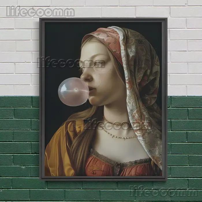 Affiche d'art de parodie vintage de femme de Renaissance, impression, art de mur fantaisiste de cuis