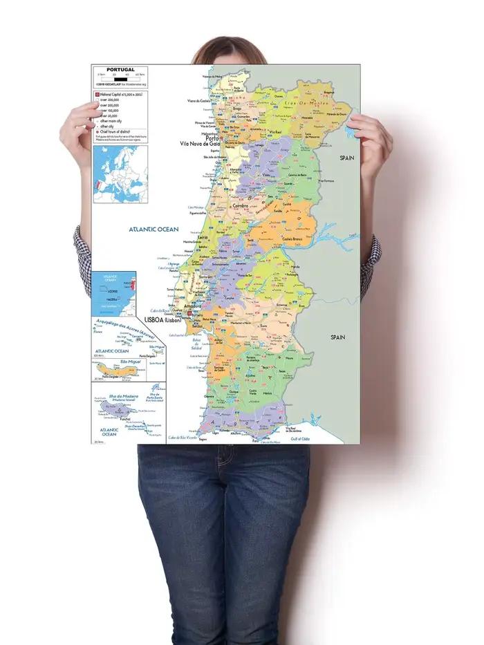 Affiche de carte portugale, affiche d'école éducative, Art mural, peinture décorative pour la maison