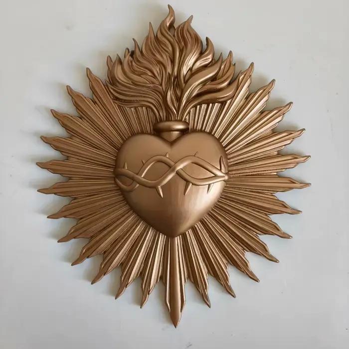 Plaque Murale Gothique Sacré-Cœur pour Décoration Intérieure, Support de Prière Immaculé Cœur de Mar