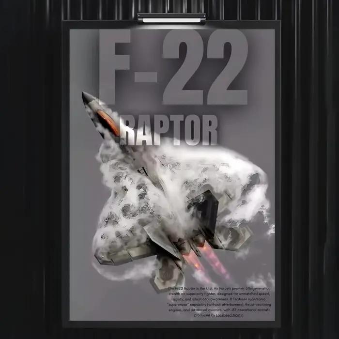 Affiche d'avion de chasse américain F22, décoration murale esthétique imperméable pour la maison, la