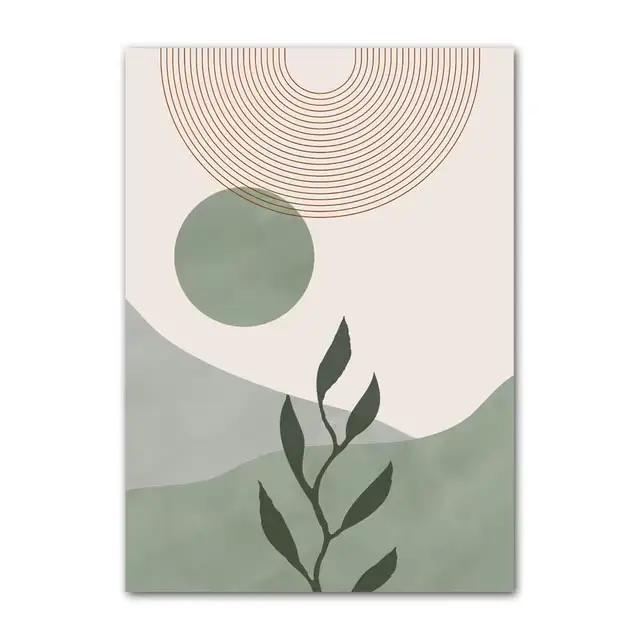 Toile de peinture géométrique abstraite bohème, affiche nordique imprimée HD, feuille soleil arc-en-