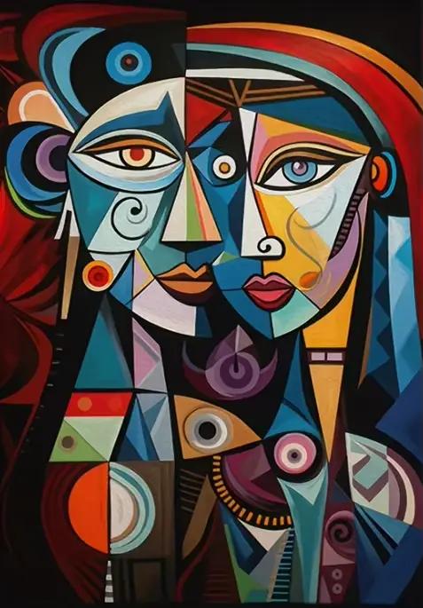 Peinture diamantée Cubisme Double Visage de Femme, Blocs de Couleurs Géométriques, Art Abstrait Port