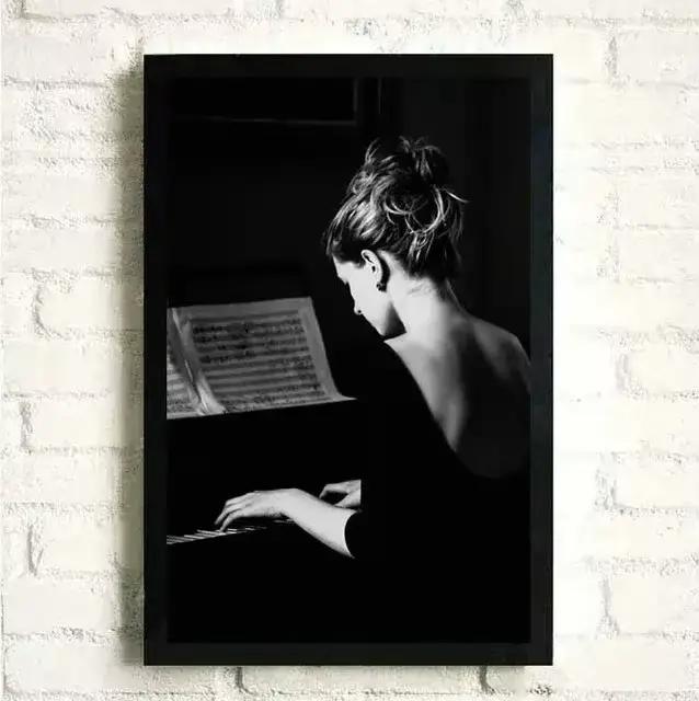 Affiches et imprimés de musique de fleurs, peinture sur toile, Piano noir et blanc avec Art mural, i