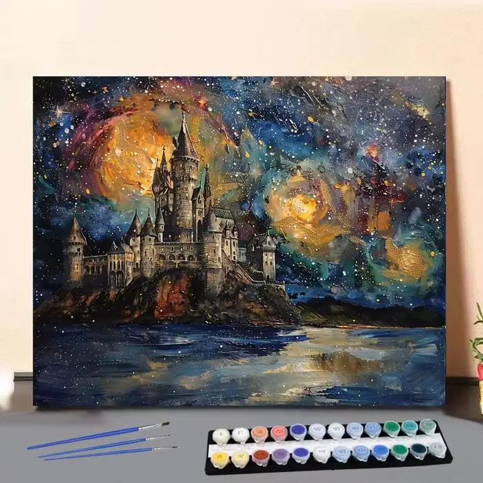Peinture par numéros château sous les étoiles Art Culture peinture numérique à la main adulte enfant