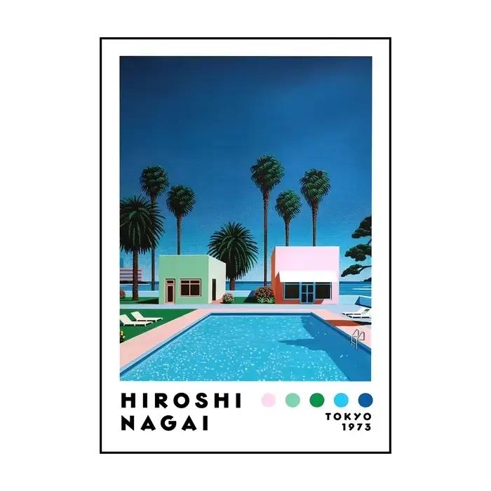 Peinture murale vintage Nagai Hiroshi Vaporwave, art mural japonais, plage, ville, été, impression s