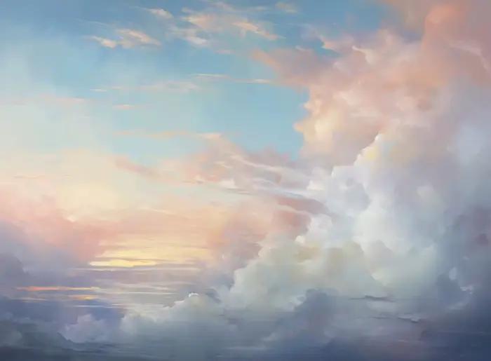 Peinture à l'huile avec nuages violets, rose Pastel, coucher de soleil, ciel, affiches et imprimés,