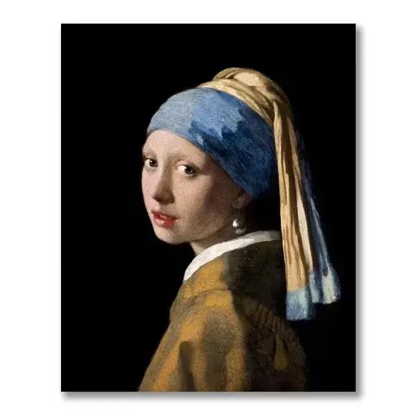 Fille avec une boucle d'oreille en perle de Johannes Vermeer, peinture sur toile, affiche d'art mura