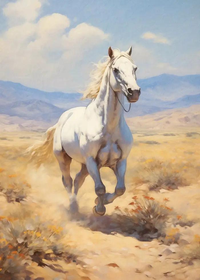 Affiche murale Chevaux Blancs de Campagne, Art Équestre Vintage, Peinture sur Toile Paysage Équestre