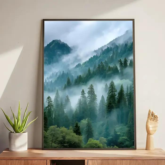 Affiche Misty Mountainside, autocollants muraux modernes et élégants pour la décoration de la maison