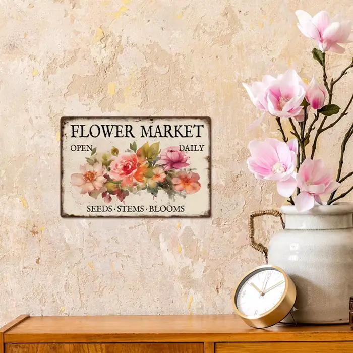 Putuo Decor-Plaque d'art rétro en métal avec fleur, décor mural vintage pour la maison, le jardin, l