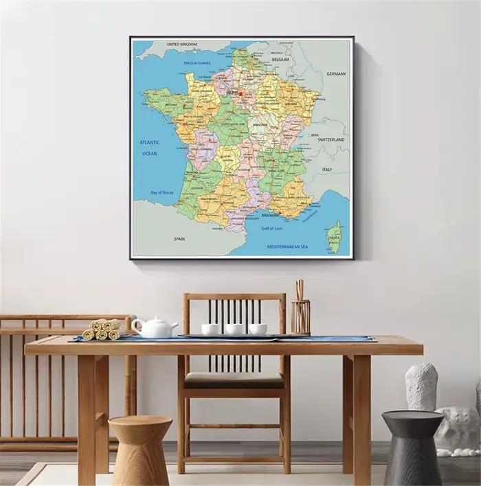 Toile Non tissée de carte politique de la France, 90x90 cm, affiche d'art murale, décoration de salo