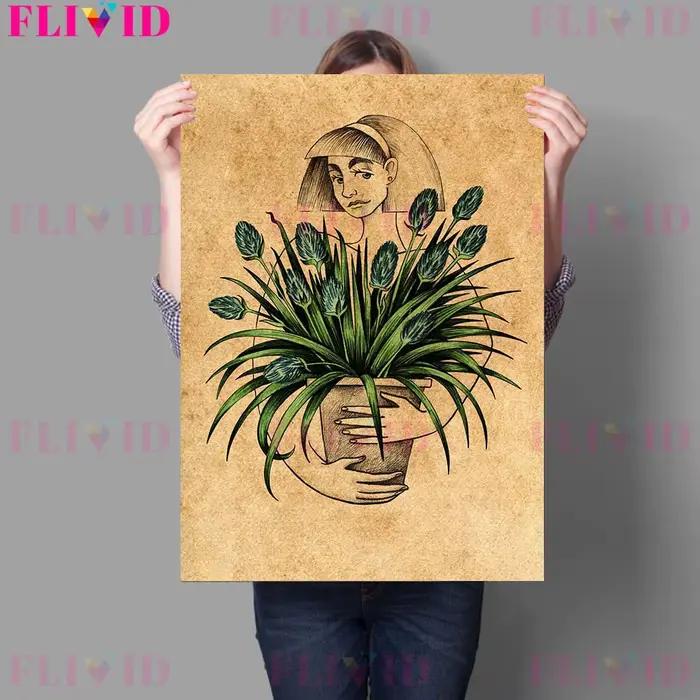 Toile d'art murale Vintage avec plante et fleur pour fille, décoration de maison, affiche et imprimé