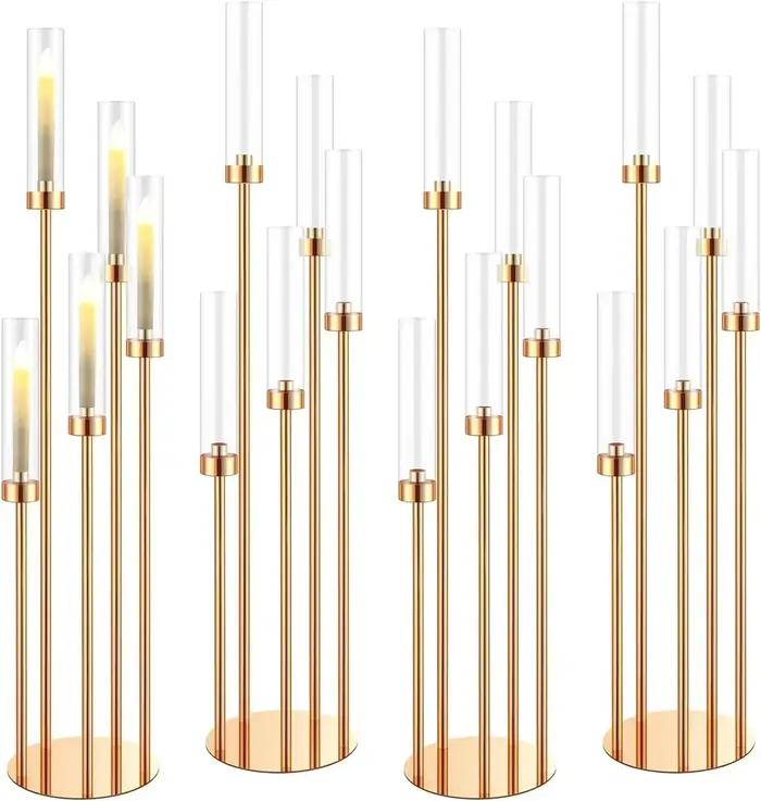 Grand bougeoir doré, élabre ci-après, 5 bras, 42.5 en effet, pièces centrales pour tables, ensemble