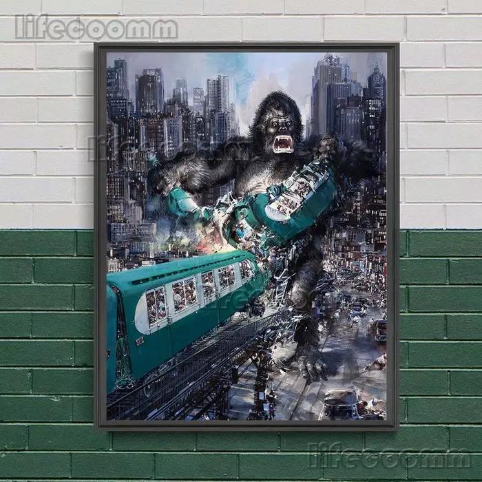 Toile d'art mural le monstre gorille qui revital la ville, peinture orang-outan Vs Python, affiche d