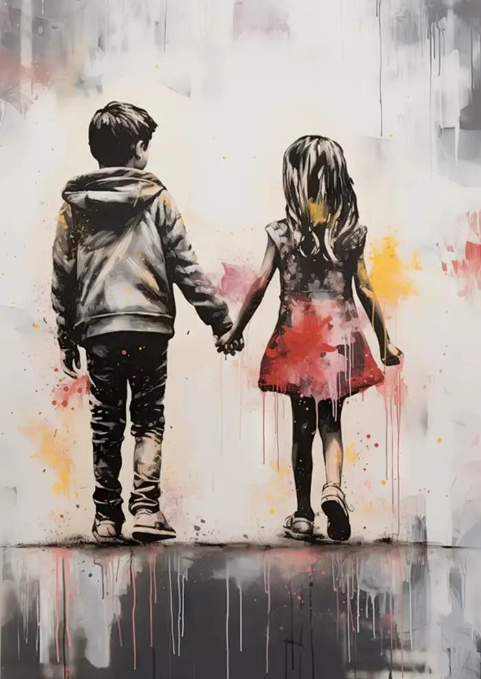 Pop Street Graffiti Art mural Banksy garçon fille avec ballon sur toile affiches et imprimés peintur