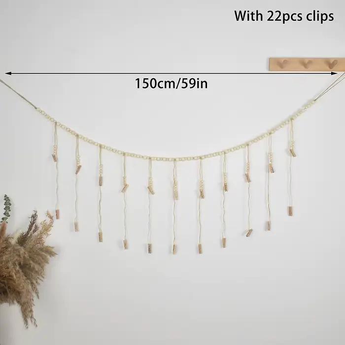 Décoration murale photo, décoration bohème pour la maison, tapisserie en macramé avec perles en bois