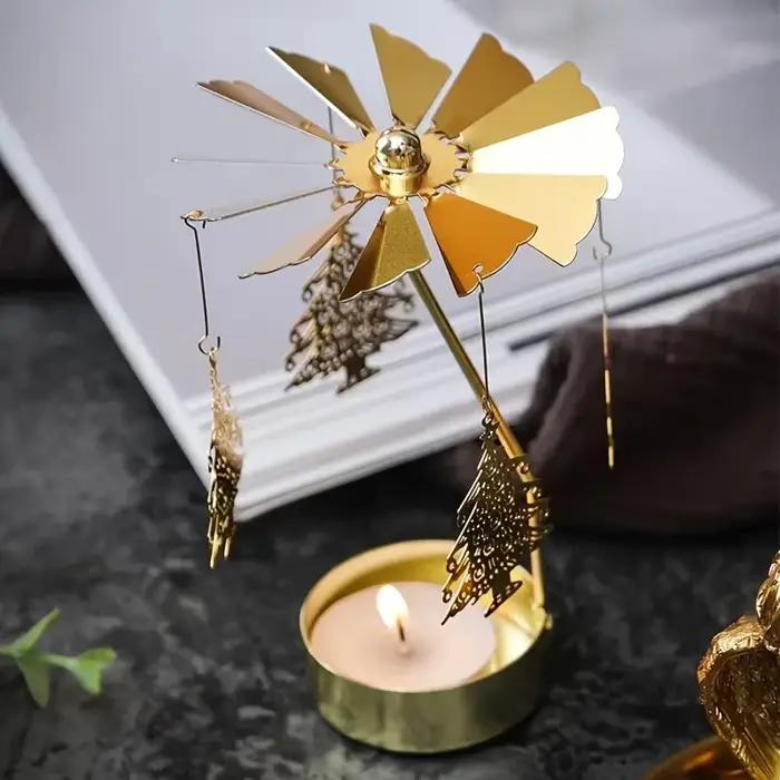 Bougeoir rotatif à chaud en métal, porte-bougie de Noël, fête de mariage, cadeau de décoration, QueP