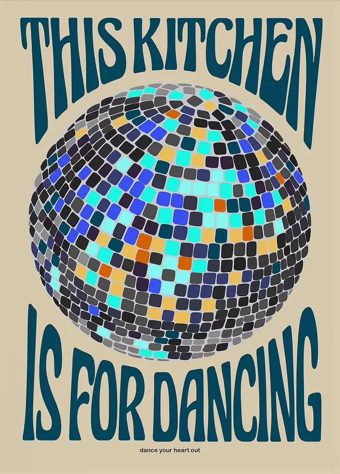 Affiches de danse en cette cuisine, boule Disco colorée, peinture sur toile, imprimés, citation drôl