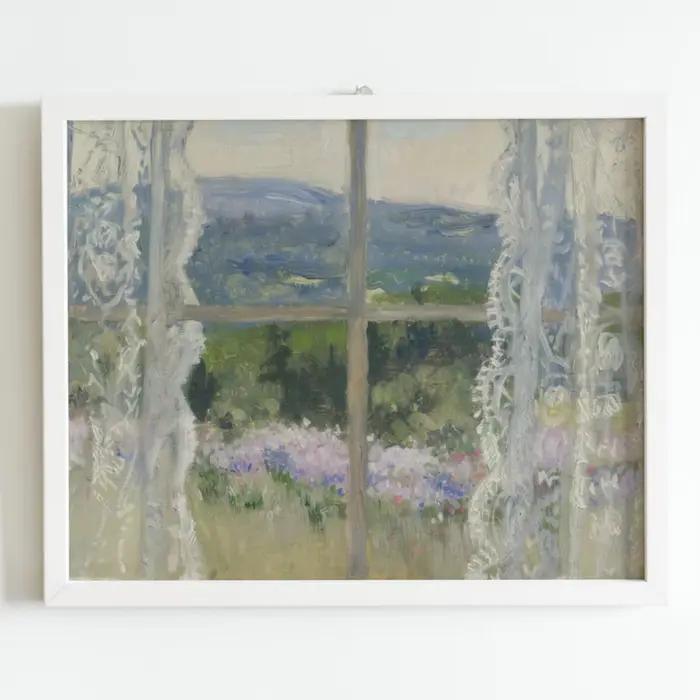 Tableau mural en dentelle avec vue sur une prairie - Impressionniste rêveuse d'une fenêtre surplomba