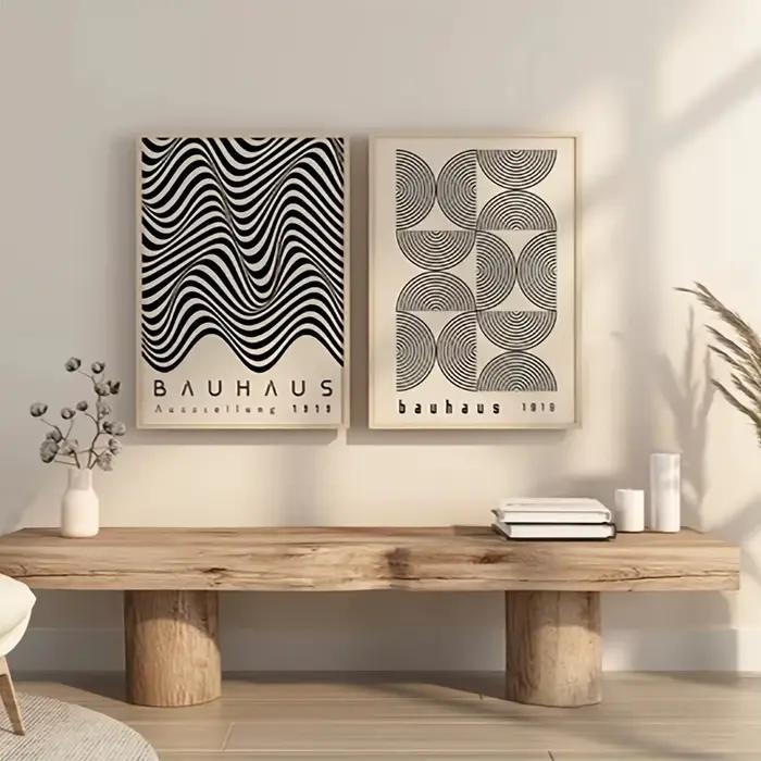 Deux peintures sur toile noires et blanches de Style Bauhaus rétro, pour maison moderne, chambre à c