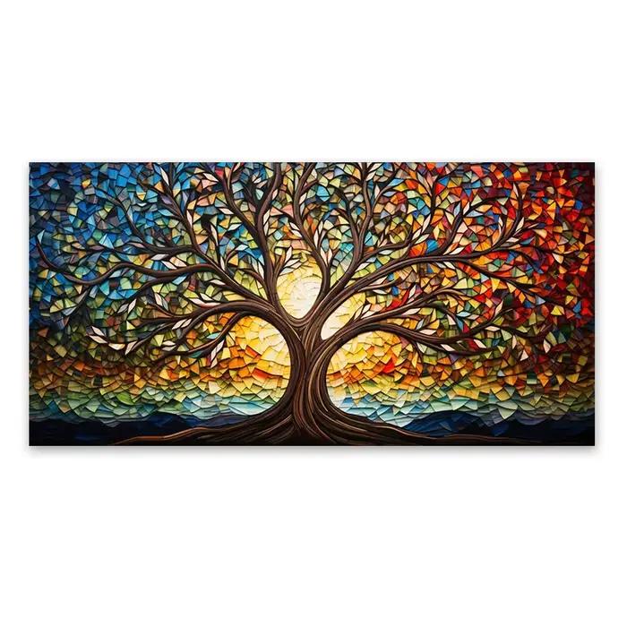 Peinture sur toile en verre mosaïque colorée, toile d'art d'arbre de vie imprimée, cadeau de mytholo