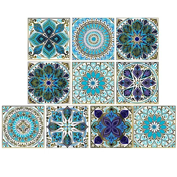 Autocollants décoratifs pour carrelage M ala, 10 pièces, autocollants muraux amovibles, motifs rétro