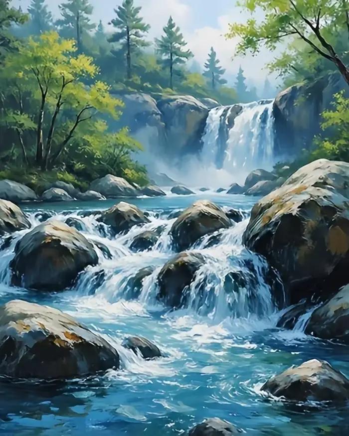 Peinture par numéros Huacan : Cascade, peinture à l'huile numérique, paysage forestier, coloriage DI