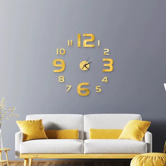 Horloge murale créative sans cadre, autocollant mural silencieux pour la maison, autocollant miroir