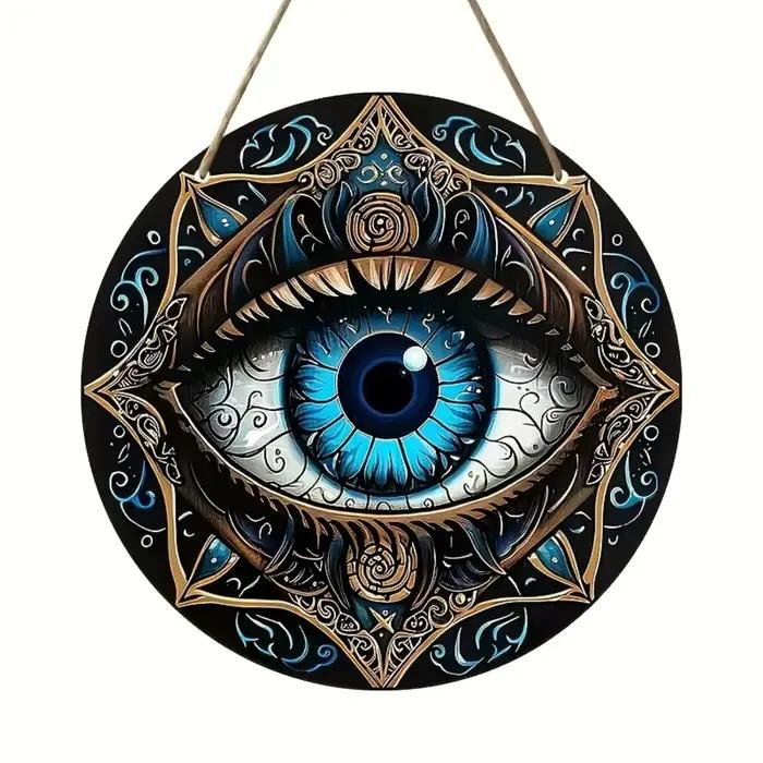 Plaque décorative ronde en bois de style bohème, conception de motif de protection contre le mauvais