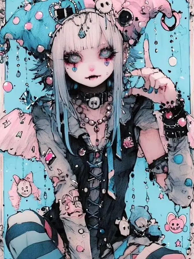 Peinture diamant 5D DIY style gothique, motif dessin animé, pour décoration esthétique de salon, cha