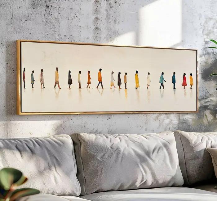 Affiche sur toile abstraite sans cadre avec des personnes qui marchent - Décoration murale figurativ