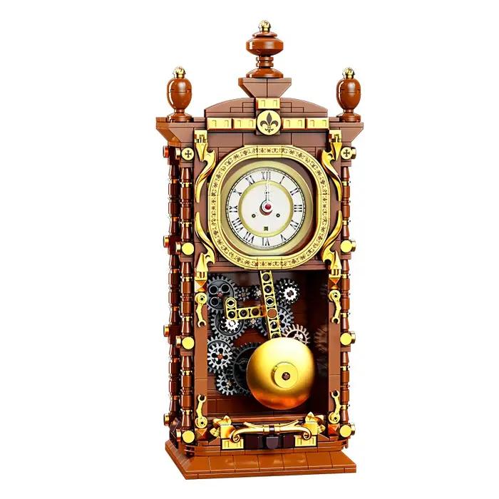 Blocs de construction d'horloge à pendule mécanique rétro oscillant, Kit de modèle 3D 751 pièces pou