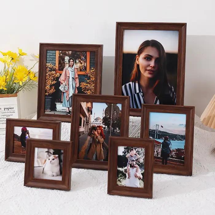 Cadre Photo en Plastique Couleur Noyer Profond, Rétro Nordique, Personnalité, Petite Table, 4 ", 5",