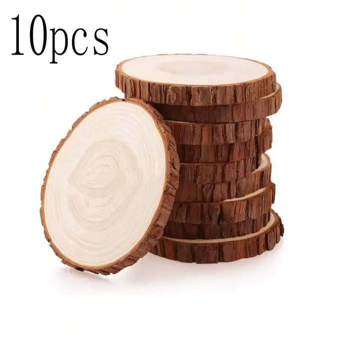 1 ensemble/10 pièces de tranches de bois de pin rondes de 10-12 cm avec écorce pour table, fêtes, dé