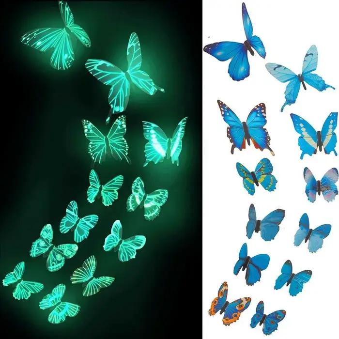 Autocollants muraux papillons lumineux 3D, papillons colorés brillants, papier peint pour chambre à
