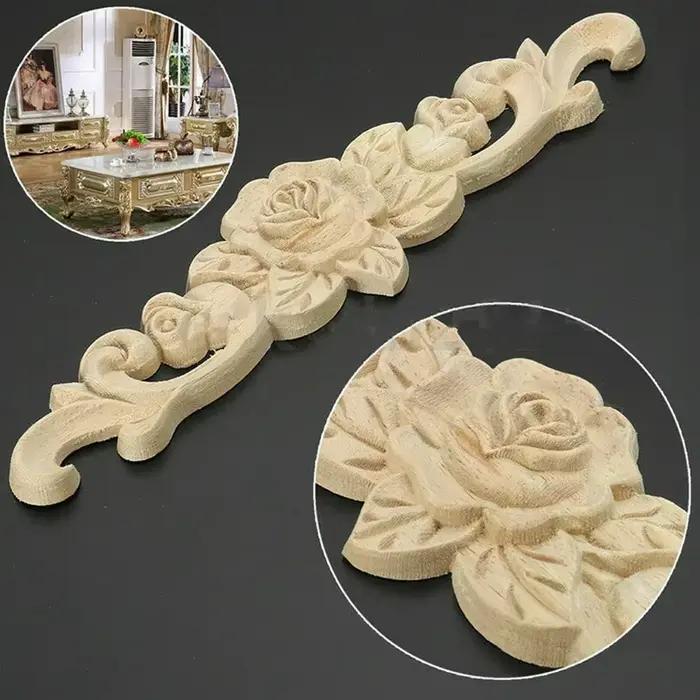 Applique de meubles en bois sculpté, moulures non peintes, décalcomanie incrustée, décor à la maison