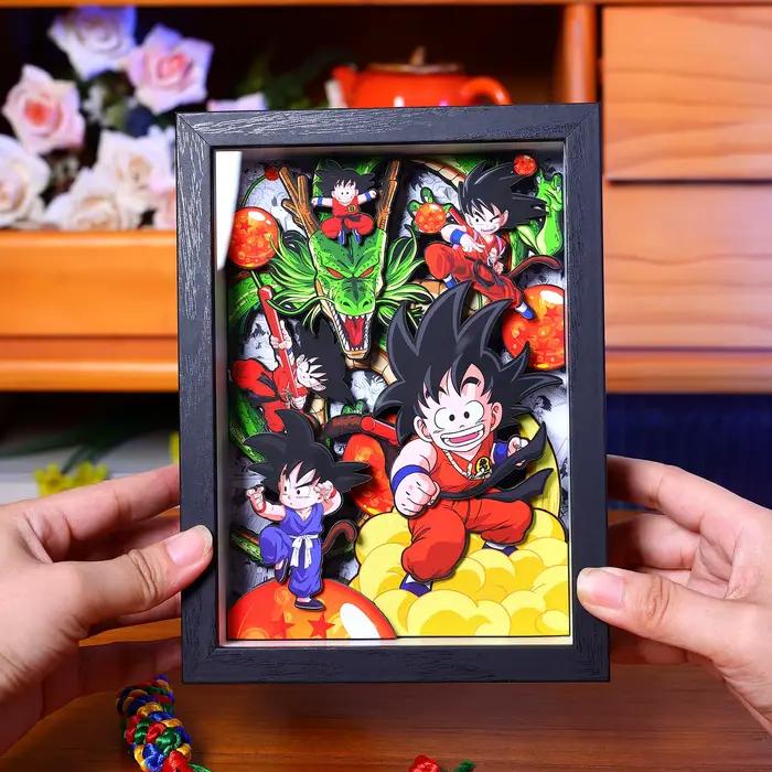 Peinture décorative 3D de dessin animé Son Goku, figurine Super Saiyan faite à la main, cadre photo